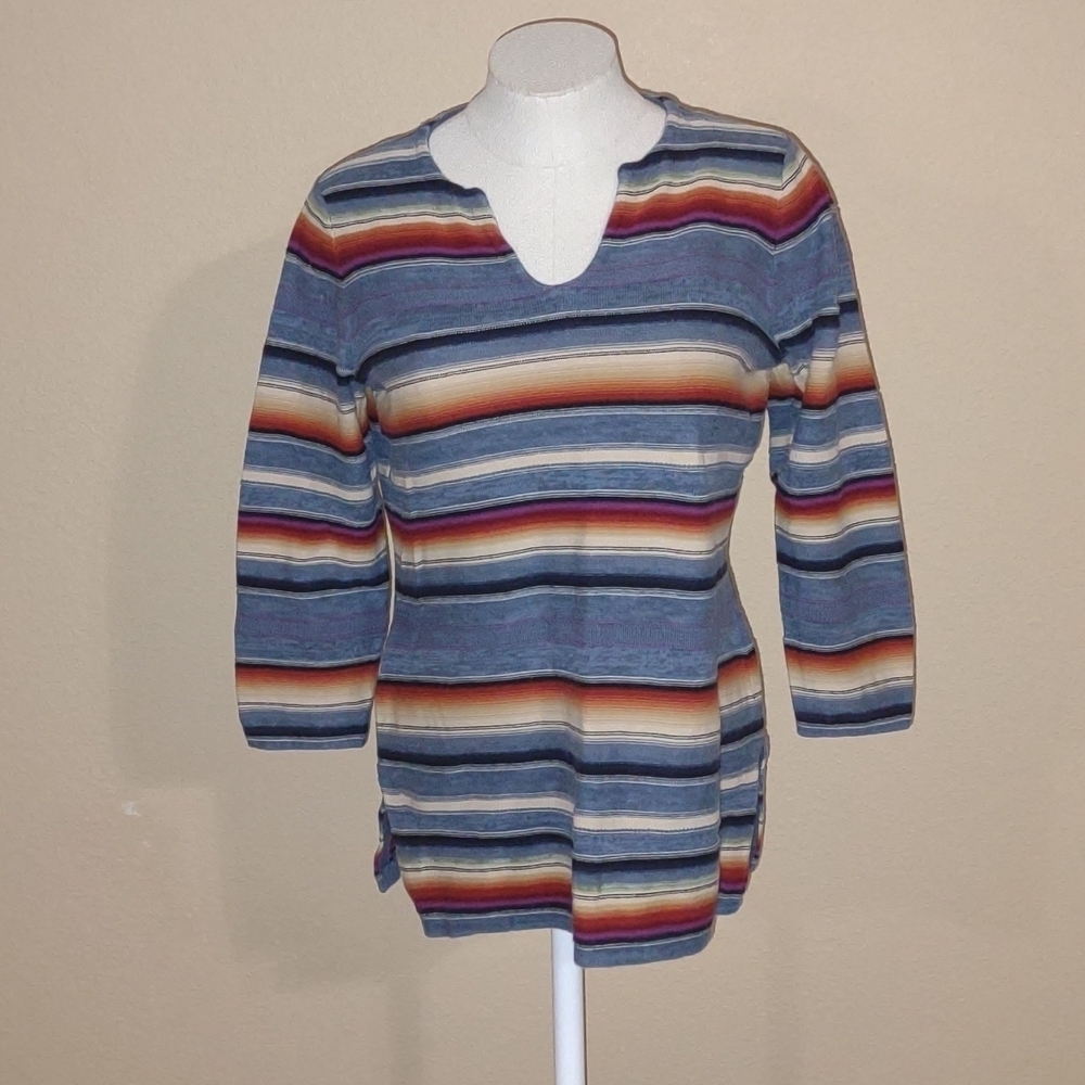 Lauren Ralph Lauren Blanket Striped Knit 3/4 Sleeve Top Size M